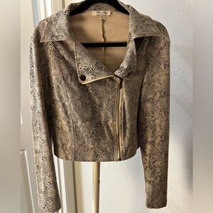 She + Sky Snake Print Moto Jacket - Black and Tan